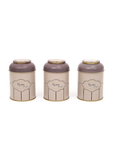 Retro Desenli Metal Saklama Kabı 3 Lü Set, 9 X 11 Cm Çok Renkli