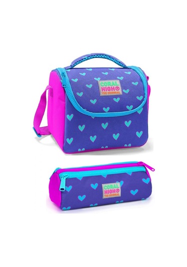 Coral High Kız Çocuk Lavanta Pembe Kalp Beslenme Çantası Seti