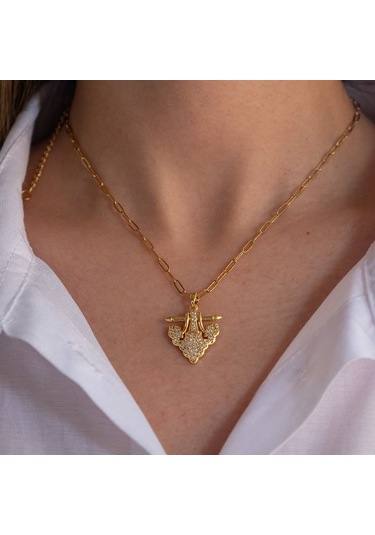 Çelik Kolye Işıltılı Tasarım Kolye - K-128 Altın