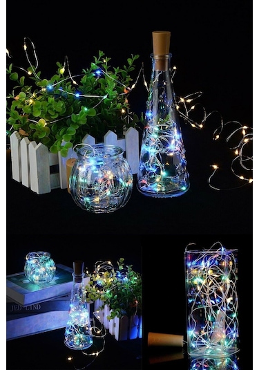 Mantar Tıpalı Peri Led 2 Mt Şişe Led Piller - Renkli