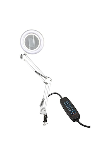 Akrobat Hareketli, 3 Diopter, Büyüteçli Led Işıklı Masa Çalışma Lambası, Mengeneli, Katlanabilir,