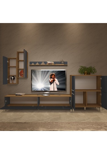 Decoraktiv Eko 6 Mdf Std Krom Ayaklı Tv Ünitesi Tv Sehpası Pera - Antrasit