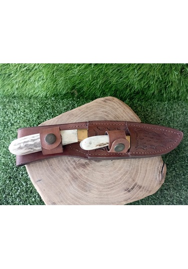 Tctknives El Yapımı Av Kamp Bıçağı Beyaz Deri Kılıflı Beyaz