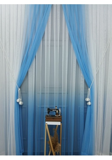 Tül Perde Çocuk Odası Yeni Tasarım Mavi Renkli Renk Geçişli Değrade Sağ/sol Takım Tül Fon Perde Mavi