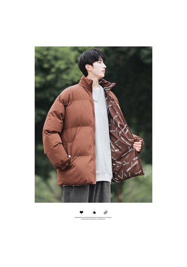 Kışlık Dik Yaka Şişme Mont Erkek Çift Taraflı Bol Pamuklu Dolgulu Ceket Öğrenci Çift Kıyafeti Günlük Sade Pamuklu Dolgulu Mont Pembe