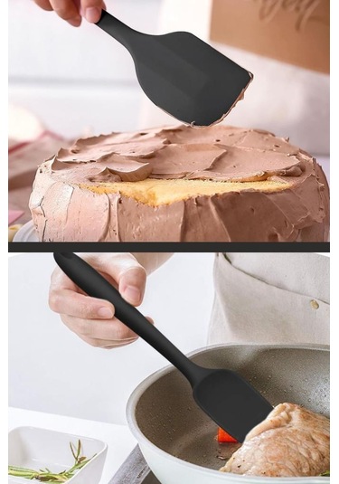 Silicolife Büyük Spatula, Isıya Dayanıklı Yanmaz Yapışmaz Tek Parça Silikon Spatula 26cm Siyah Siyah