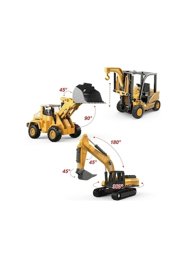 Diecast Oyuncak Metal İnşaat Araçları Metal Uçlu Kepçe Dozer Sürtmeli Ekskavatör Sarı