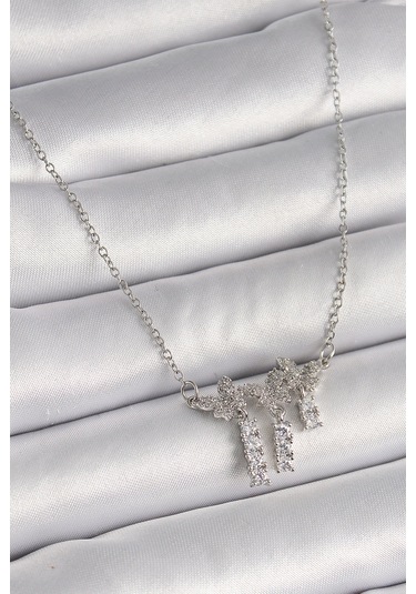 Gümüş Renk Zincir Zirkon Taşlı Kelebek Model Sallantı Detay Kadın Kolye - Ebj241228w30261 Bakır