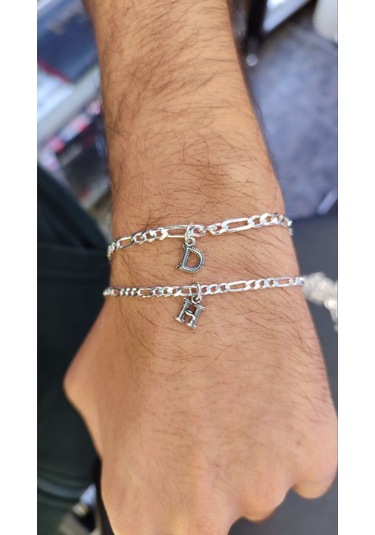 Modagümüşevi 925 Ayar Gümüş Harfli Figaro Model Çift Bilekliği