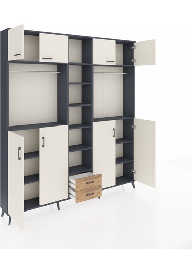 Arges Dolap 14 Raflı 2 Çekmeceli 2 Askılı 220x30x243 Antrasit-aytaşı/çam Aytası/atlas Çam