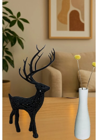 Modern Geyik Biblo 3'lü Set Siyah 7x10x15 Cm