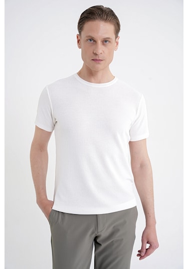 Efor Comfort Fit Rayon Karışımlı Ekru Bisiklet Yaka Tişört Ts 925