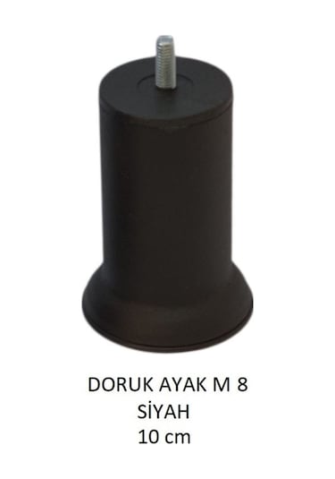 Doruk Ayak, Cıvatalı Baza Koltuk Dolap Ayağı, Metal, Siyah, M8, 10 Cm Siyah