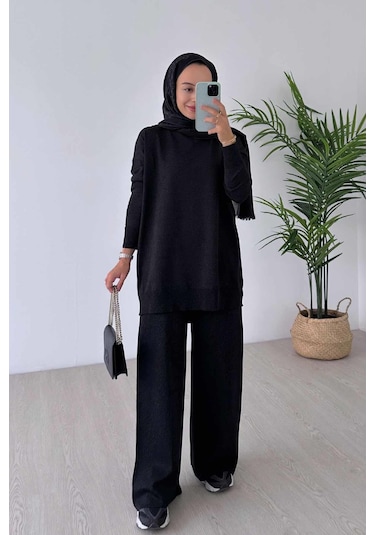 Ka Hijab Işıltılı Merserize Takım - Siyah