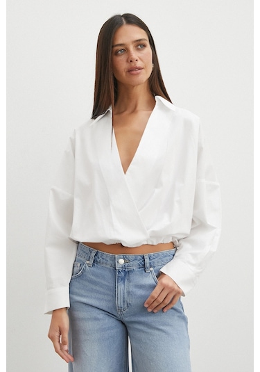 Uterpe White Ruffled Tie Blouse Beyaz