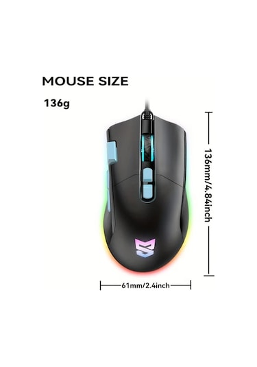 Besthome1 Siyah Normal E-spor Kablolu Oyun Mouse 7200 Dpı Rgb Aydınlatma 6 Buton İnsan Mühendisliği Besthome1