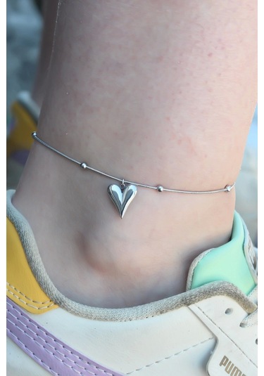 Ceylan Adam 316l Çelik Gümüş Renk Kalp Figür Kadın Halhal Çok Renkli