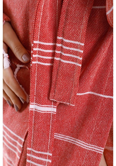 Kapüşonlu Kadın / Erkek Peştemal Bornoz Soft %100 Pamuklu Natural Kiremit