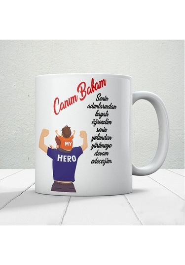 Canım Babam Baskılı Babalar Günü Kupa Bardak Kahve Kupa Bardak-6 Beyaz