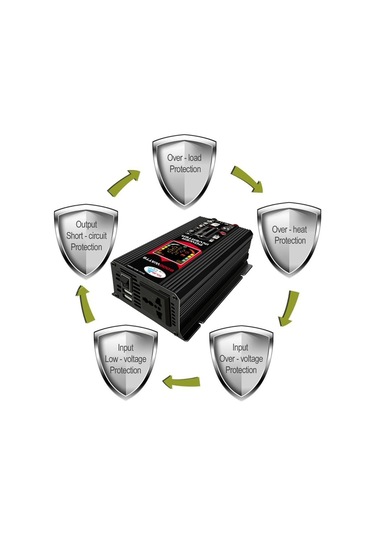 Sones Tang Iıı Nesil 12v İla 220v 6000w Lcd Ekranlı Ve Çift Usb'li Araç Güç Çeviricisi Siyah