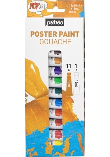 Pebeo Pop Art Guaj Boya Seti 11x10ml + 15ml Beyaz 669800 Karışık Set