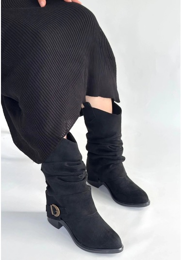 Biçomi Canty Siyah Süet Körüklü Topuklu Çizme Çok Renkli