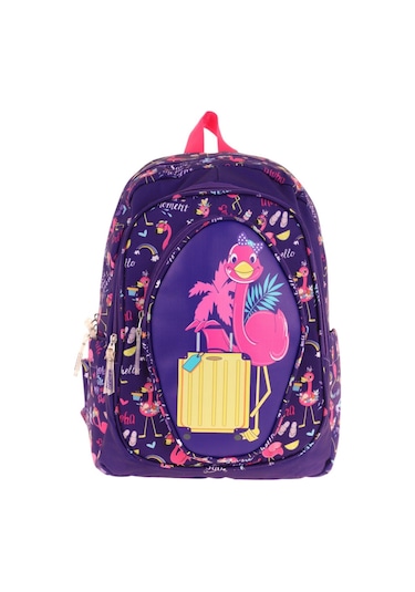 Kaukko Kids Üç Gözlü Kız Çocuk Okul Sırt Çantası Flamingo Detaylı - L5223 Mor - Pembe
