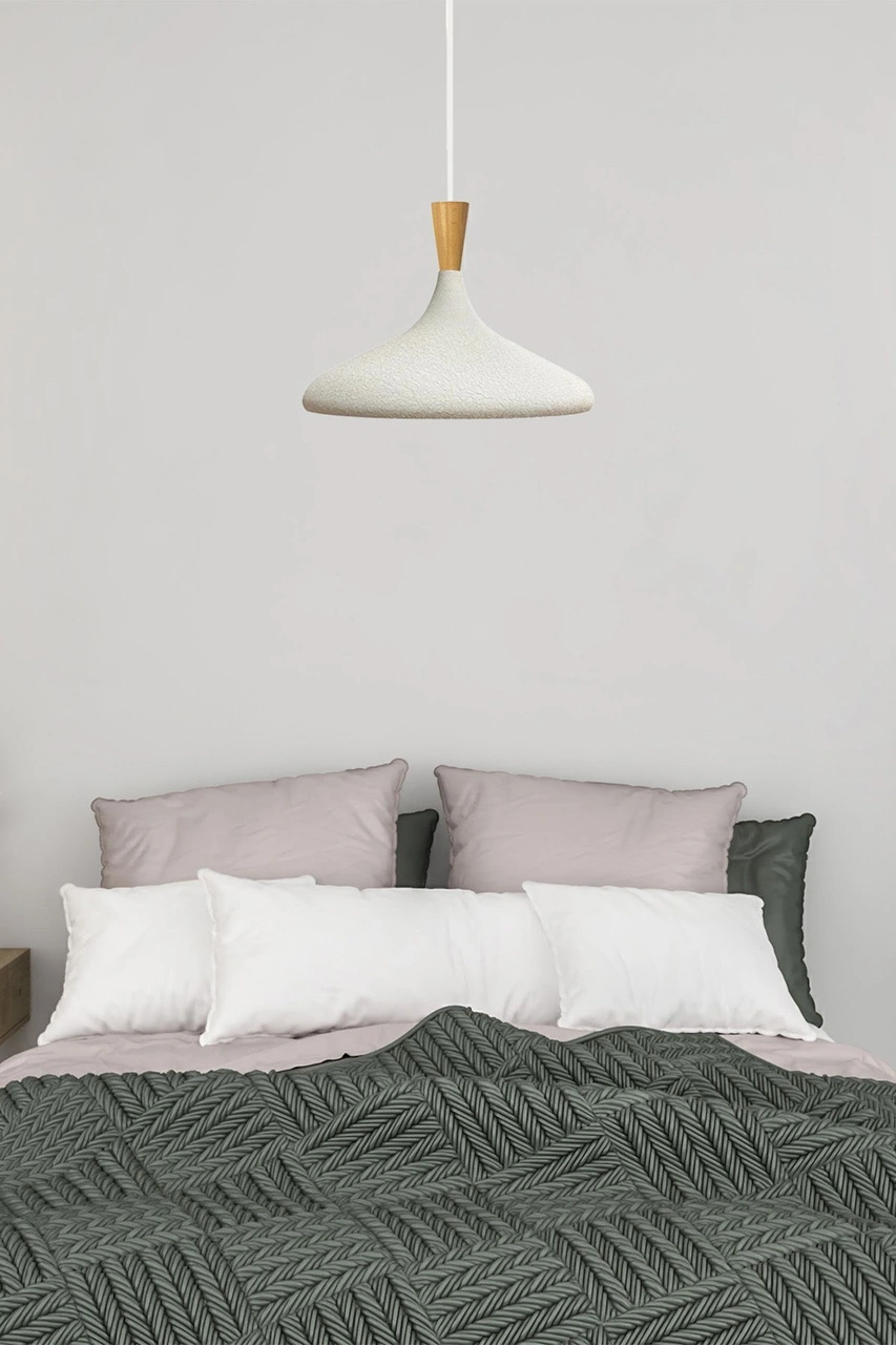 Champion Dokulu Açık Krem Ahşap Huni Tekli Avize Sarkıt Salon Mutfak Cafe Butik Aydınlatma Avize Dokulu Açık Krem