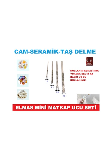 Elmas Kumlu Mini Matkap Ucu Seti Cam-Seramik-Taş Delme