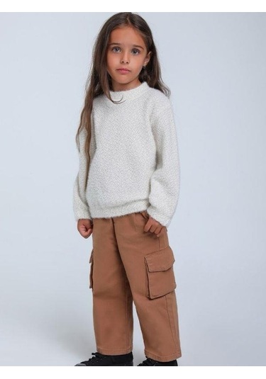 Kız Çocuk Simli Kırçıllı Bluz-14313 Krem