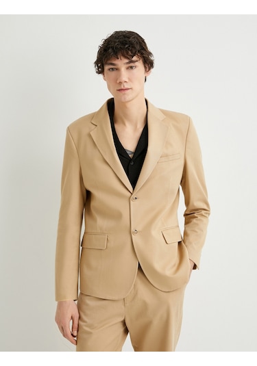 Koton Keten Ceket Blazer Slim Fit Düğmeli Cep Detaylı Bej 4sam50038hw Ekru