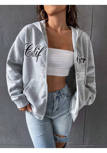 Relax&Basic 3 Iplik Şardonlu Fermuarlı Kapüşonlu Sweatshirt Gri 3 Lü Kombin Siyah