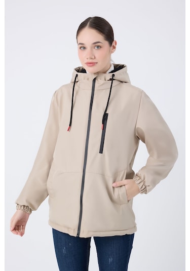 Kadın Taş İçi Kürklü Su Ve Rüzgar Geçirmez Kapüşonlu Kışlık Mont & Kaban & Parka Taş