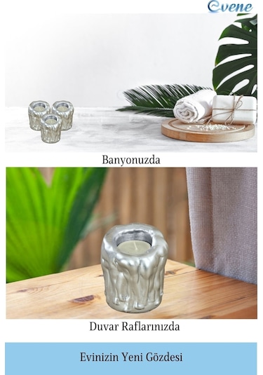 Mumluk Şamdan Tealight Mum Uyumlu Orta Erimiş Mum Model - Gümüş