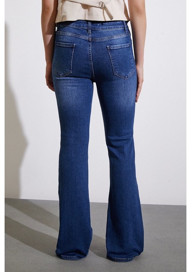 Never More Yüksek Bel İspanyol Paça Jean Lacivert Lacivert