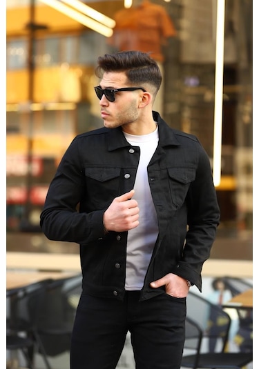Slim Fit Erkek Kot Ceket Siyah
