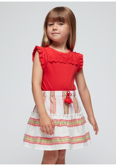 Kız Çocuk Çizgili Etek-kırmızı Kırmızı