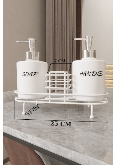 Suntel Metal Standlı Plastik Sıvı Sabun Ve Losyon Şişesi Sabunluk Beyaz 2’Li 500 ML