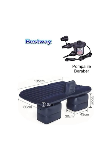 Bestway 67780 Araç İçi Şişme Yatak 12 V Çakmaklık Pompalı 135x13x80cm Mavi