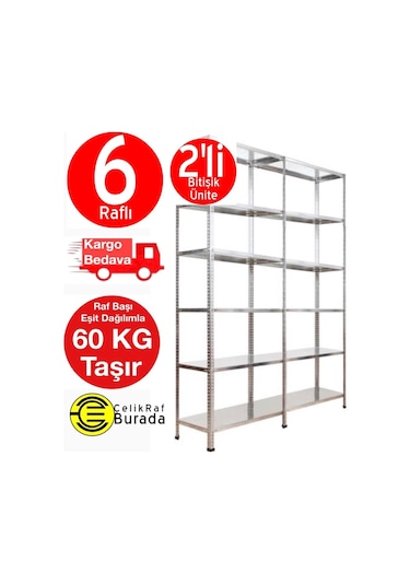 Galvanizraf 6 Katlı Duble Çelik Galvaniz Raf Arşiv Depo Kiler Raf