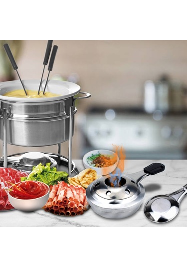 Yuntech01 2'li Mini Çelik Alkol Ocağı - Ev Ve Dış Mekan İçin, Fondue/hotpot Isıtıcı, Plastik Isıya Dayanıklı Kollu, 16cm, Taşınabilir Gümüş