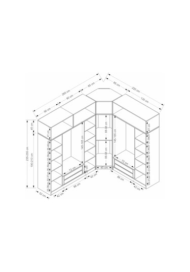 Kale 8 Kapaklı 4 Çekmeceli Köşe Dolap + Yüklük Kumtaşı Mebran Panjur 235cm Bej