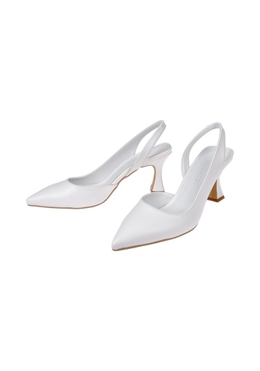 Pullman Saten Kadın Topuklu Ayakkabı Pl-3100 Beyaz Cilt Beyaz Cilt