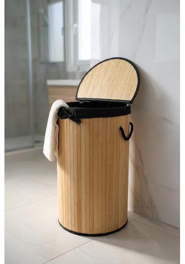 Digithome Yuvarlak Bambu Çamaşır Sepeti Naturel Cl-6001-08 C1-1-121 Diğer