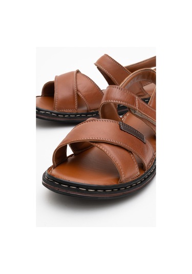 Dericlub Erkek Çapraz Bantlı Sandalet Gerçek Deri Dc 1216 Taba