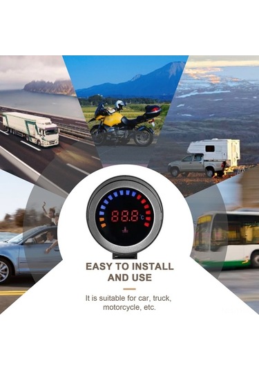 Pazly 52mm Araç Su Sıc. Göstergesi - Led Ekranlı, 0-120 C, Alarm Fonksiyonlu