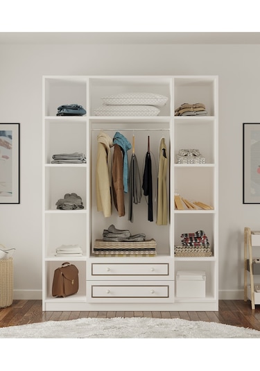 Grey Country 4 Kapak 2 Çekmeceli Gardırop Beyaz