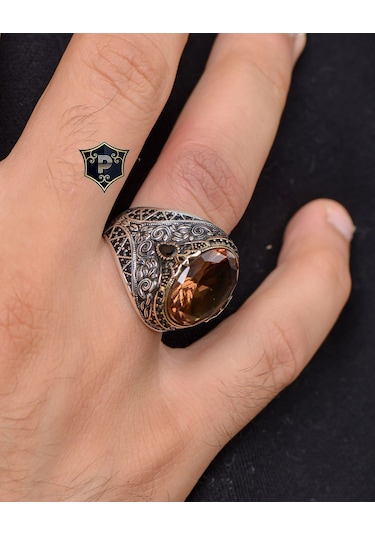 Prestij Gümüş  Zultanit Taşlı Zirkon Taş Süslemeli 925 Ayar Gümüş Erkek Yüzüğü