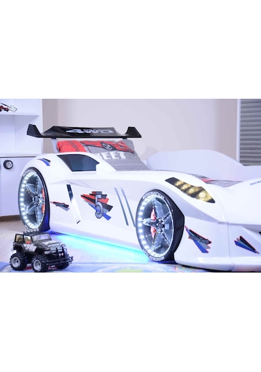 Setaymobilya Arabalı Yatak , Jaguar Ful Led, Beyaz , Setay