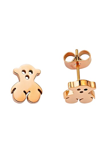 Mini Ayıcık Desenli Altın Kaplama 316Lçelik Antiallerjik Küpe Rose Gold